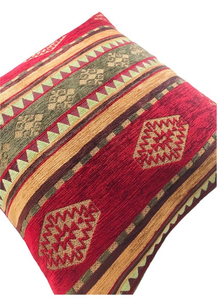 Kilim Desenli Bordo Kırlent Kılıfı 45 x 45 cm