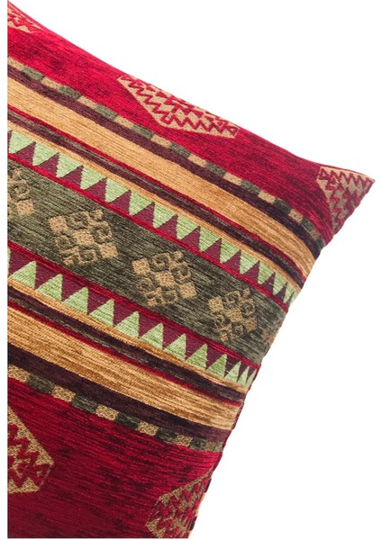 Kilim Desenli Bordo Kırlent Kılıfı 45 x 45 cm