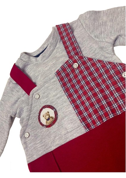 Erkek Bebek Ekose Detaylı Ayıcıklı Salopet Takım 1-9 Ay Bordo fiyatları