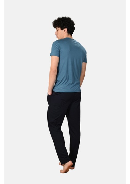 Erkek Mavi 2 Li Takım V Yaka Yazlık Pijama Takımı 6021-