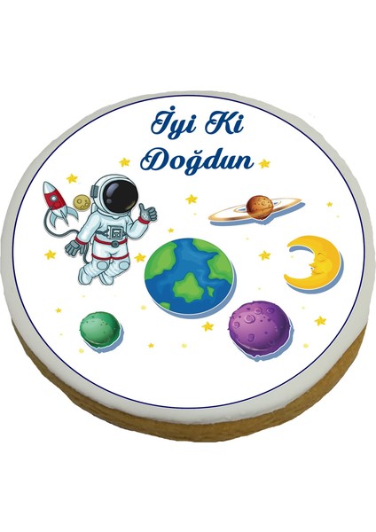 Resimli Kurabiye Astronot Yenilebilir Jelatin Poşette Kurdelalı 15 Adet