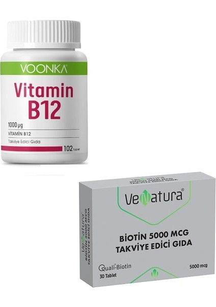 Vitamin B12 1000 Μg 102 Tablet +Yetişkinler Için Biotin 5000 Mcg 30 Tablet