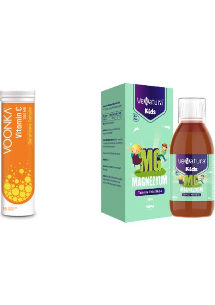 Vitamin C, Glutatyon,çinko ve Vitamin D 15 Efervesan Tablet + Çocuklar Için Magnezyum 100 ml