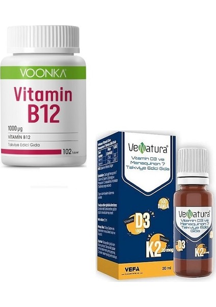 Vitamin B12 1000 Μg 102 Tablet + Vitamin D3 K2 Damla 20 Ml