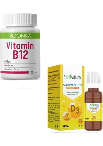Vitamin B12 1000 Μg 102 Tablet + D3 Vitamini 20 ml Damla