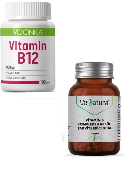Vitamin B12 1000 Μg 102 Tablet+Yetişkinler Için Vitamin B Kompleks 30 Kapsül