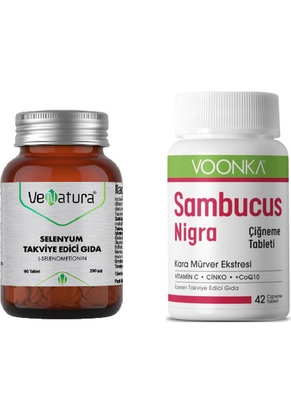 Selenyum Takviyesi 90 Tablet + Sambucus Nigra 42 Çiğneme T.