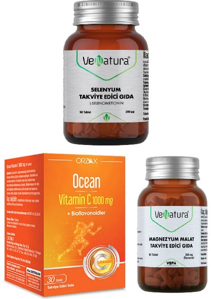 Selenyum Takviyesi 90 Tablet + C Vitamini 30 T.+ Magnezyum Malat 60 Tablet
