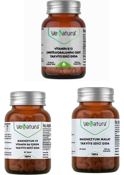Magnezyum ve Vitamin B6 60 T.+ Metilkobalamin Vitamin B12 + Magnezyum Malat 60 T.