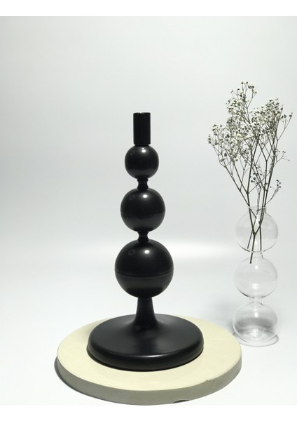 Metal Top Detaylı Siyah Şamdan & Mumluk