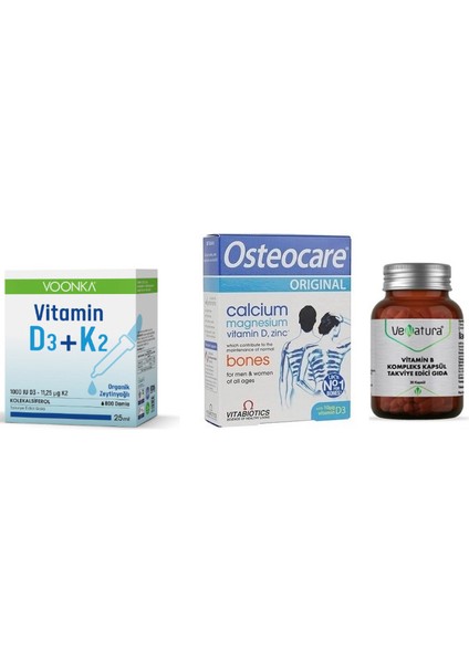 D3 K2 Vitamini 25 Ml+ Vitamin B Kompleks 30 Kapsül+Kalsiyum 30 Tablet