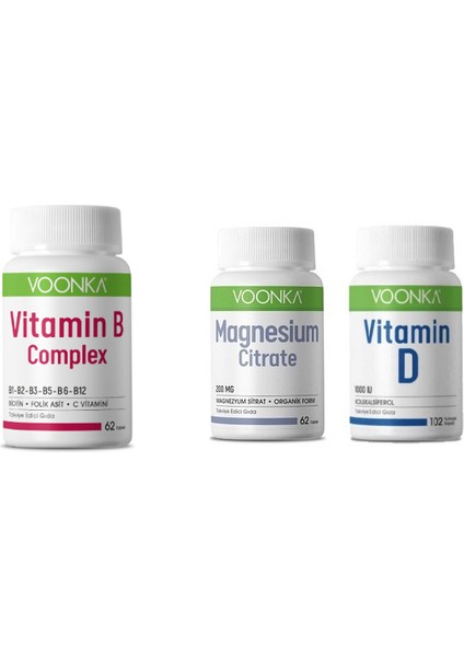 B Complex 62 Tablet + Vitamin D 102 Tablet +Magnezyum Sitrat 62 Tablet
