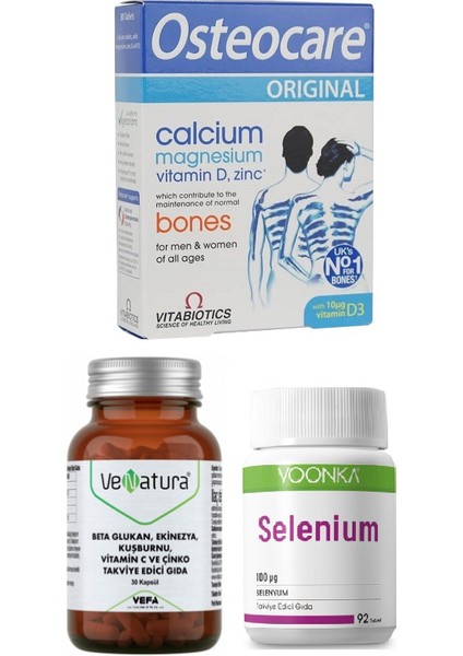 Vitamin Set-90 Tablet (Kalsiyum, Magnezyum, Vitamin D3, Çinko) + Selenyum + Beta Glukan Takviyesi