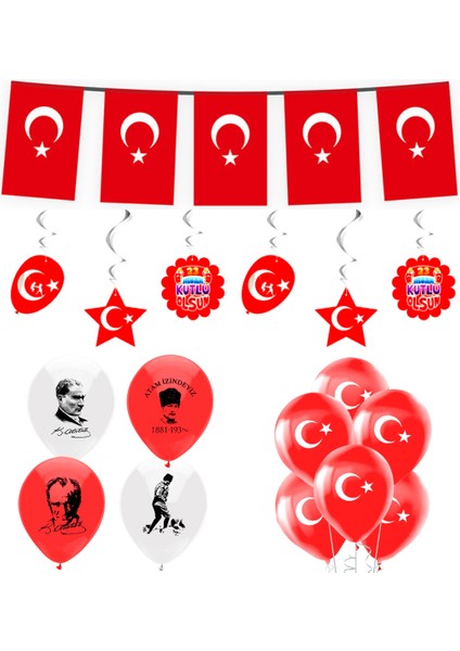 ' 23 Nisan '' Kutlu Olsun Türk Bayrağı Balonlu Set