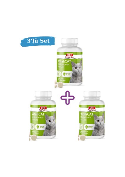 Bio Pet Active Vitalicat Kediler Için Multivitamin Tableti 150 Adet 75 gr 3'lü Set