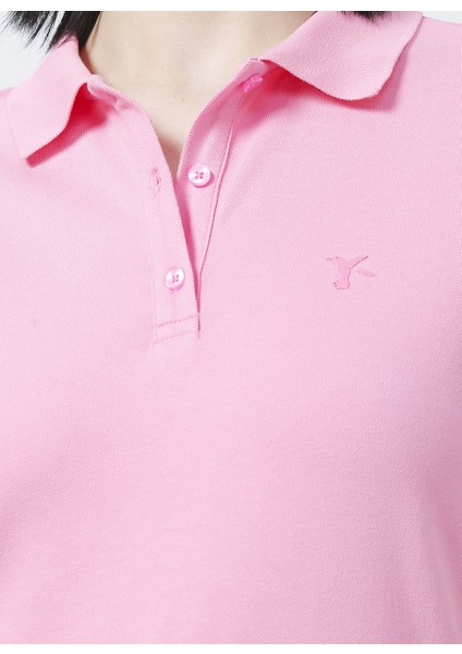 Deep Polo Yaka Basic Düz Açık Pembe Kadın T-Shirt modelleri