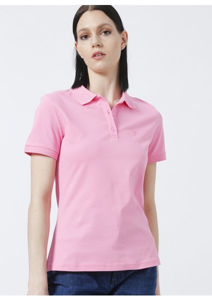 Deep Polo Yaka Basic Düz Açık Pembe Kadın T-Shirt indirimleri