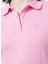 Deep Polo Yaka Basic Düz Açık Pembe Kadın T-Shirt 3