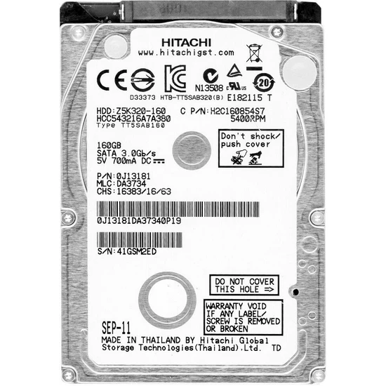 Hitachi Oem Dahili HDD Notebook  Hıtachı 160 GB W-7009-NEOS 2.5'' Harddisk 000,002