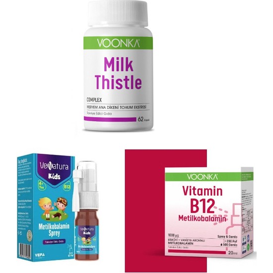 Milk Thistle 62 Kapsül +Yetişkin+Çocuk B12 Vitamini Fiyatı