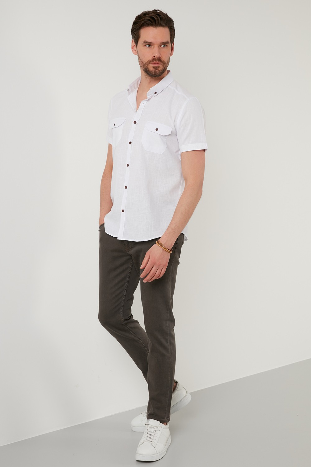Buratti Düğmeli Yaka % 100 Pamuk Slim Fit Cepli Gömlek Erkek GÖMLEK CF21S111153
