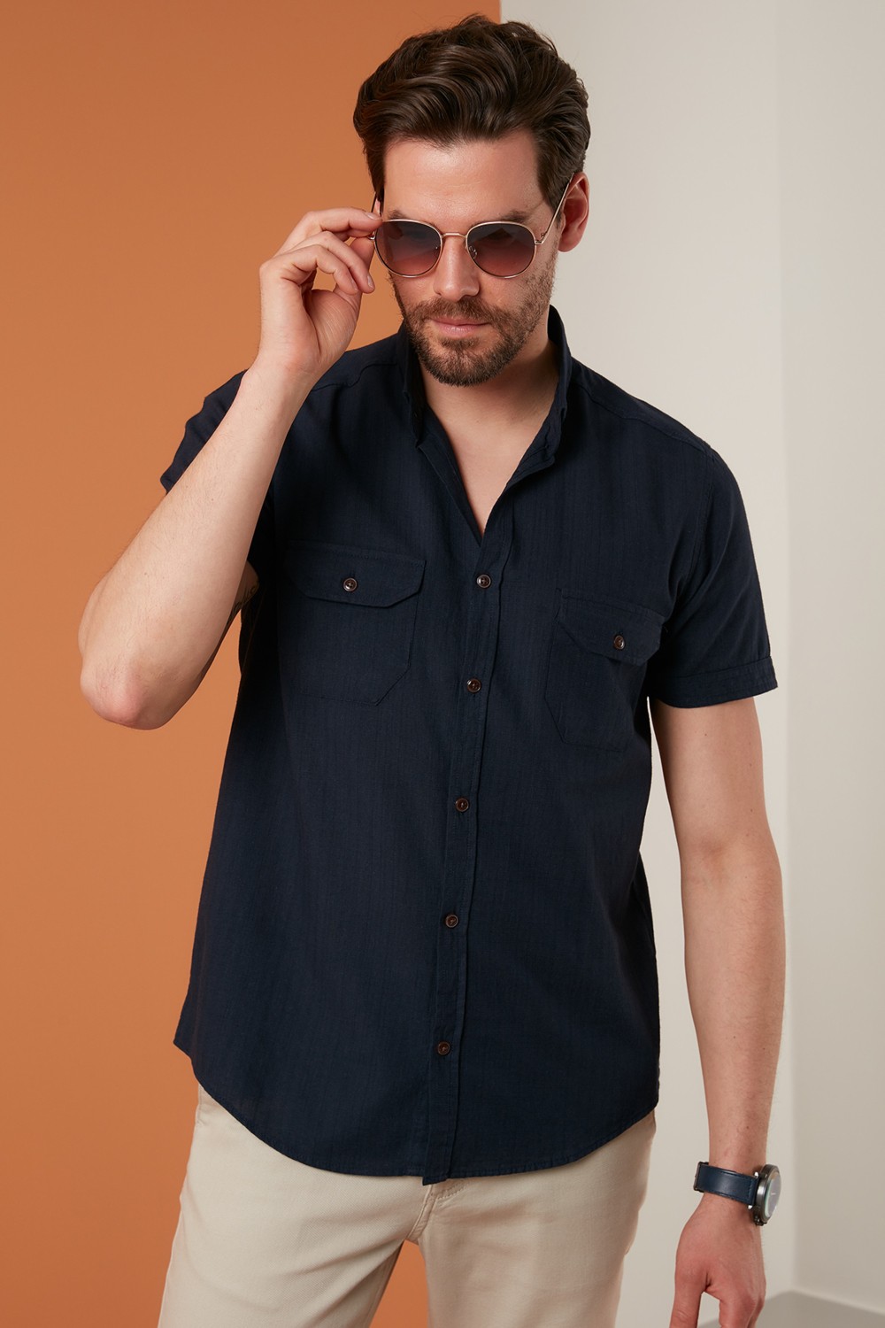 Buratti Düğmeli Yaka % 100 Pamuk Slim Fit Cepli Gömlek Erkek GÖMLEK CF21S111153
