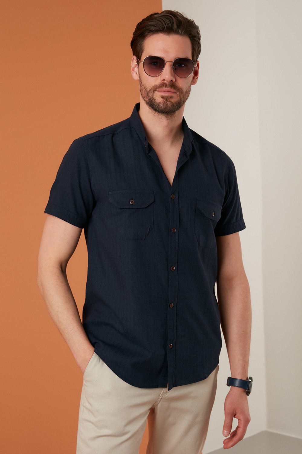 Buratti Düğmeli Yaka % 100 Pamuk Slim Fit Cepli Gömlek Erkek GÖMLEK CF21S111153 görsel 2