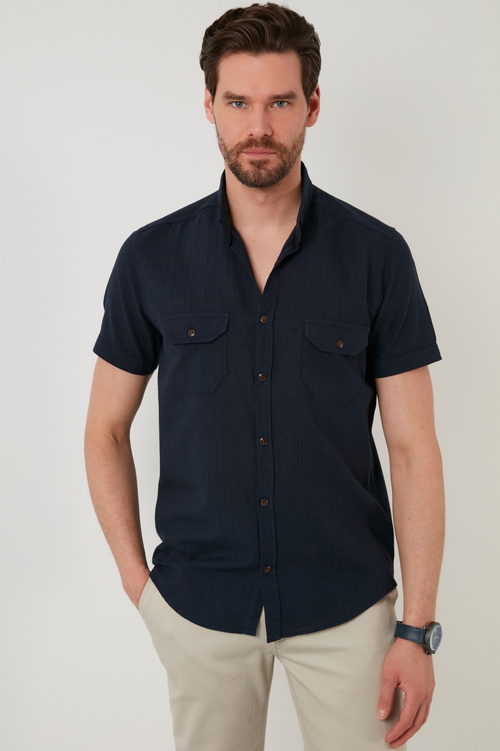 Buratti Düğmeli Yaka % 100 Pamuk Slim Fit Cepli Gömlek Erkek GÖMLEK CF21S111153 görsel 3