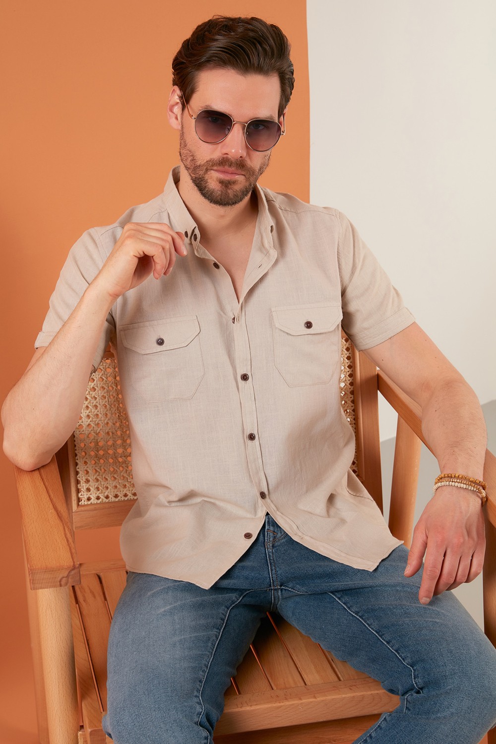 Buratti Düğmeli Yaka % 100 Pamuk Slim Fit Cepli Gömlek Erkek GÖMLEK CF21S111153