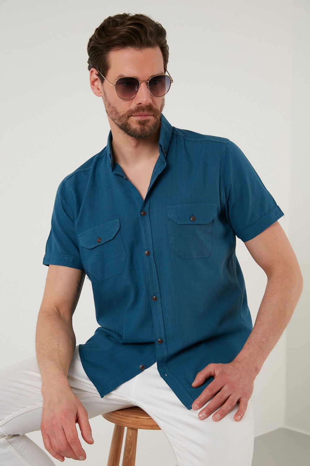 Buratti Düğmeli Yaka % 100 Pamuk Slim Fit Cepli Gömlek Erkek GÖMLEK CF21S111153