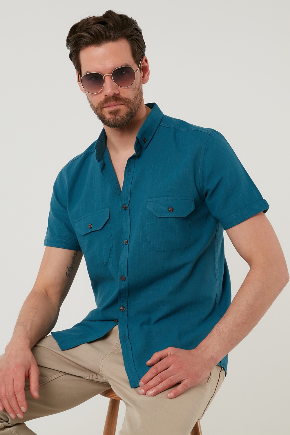 Buratti Düğmeli Yaka % 100 Pamuk Slim Fit Cepli Gömlek Erkek GÖMLEK CF21S111153