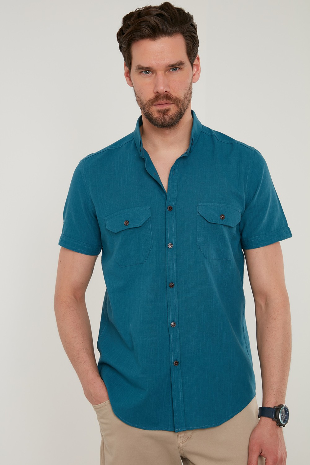 Buratti Düğmeli Yaka % 100 Pamuk Slim Fit Cepli Gömlek Erkek GÖMLEK CF21S111153 görsel 6