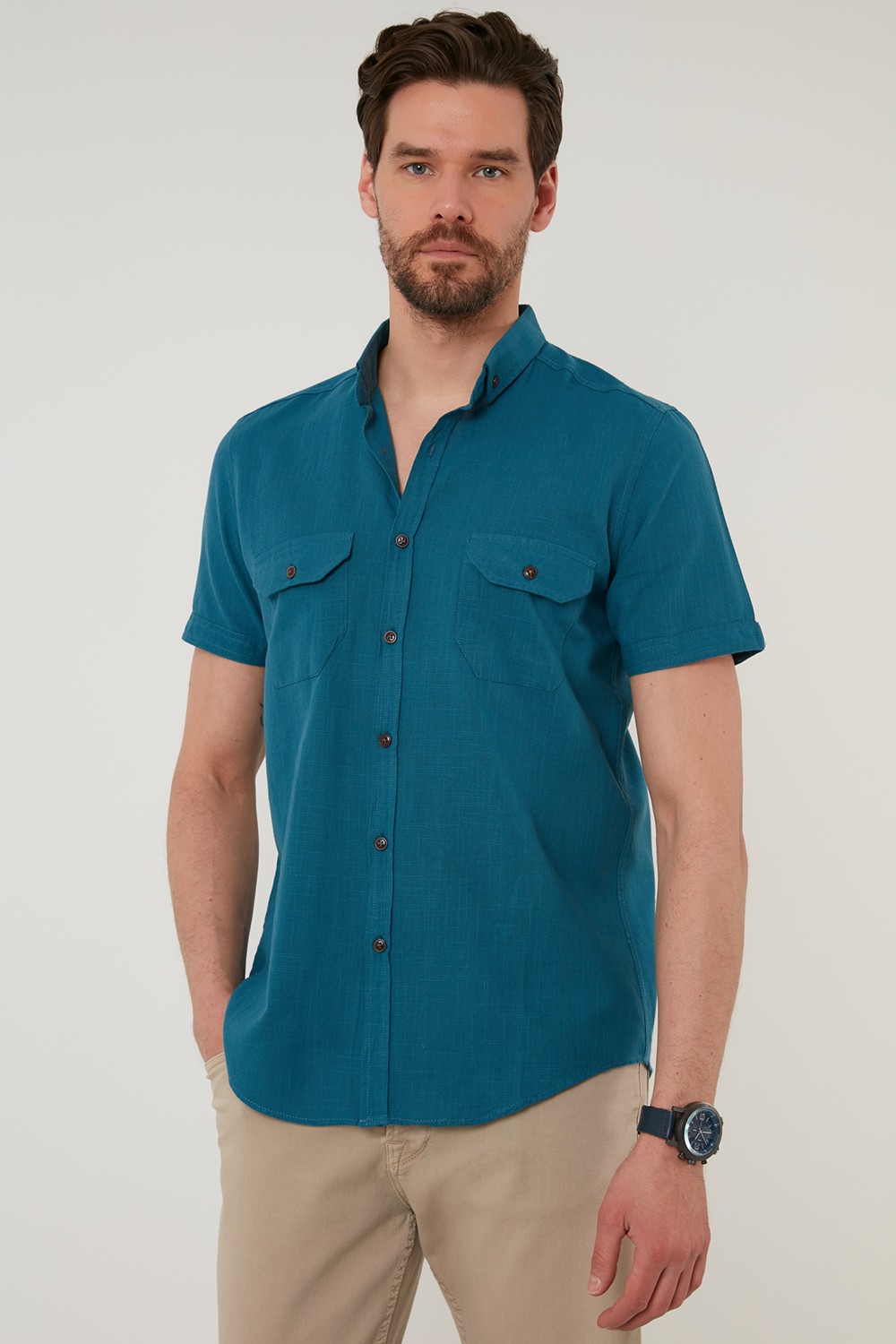 Buratti Düğmeli Yaka % 100 Pamuk Slim Fit Cepli Gömlek Erkek GÖMLEK CF21S111153 görsel 7