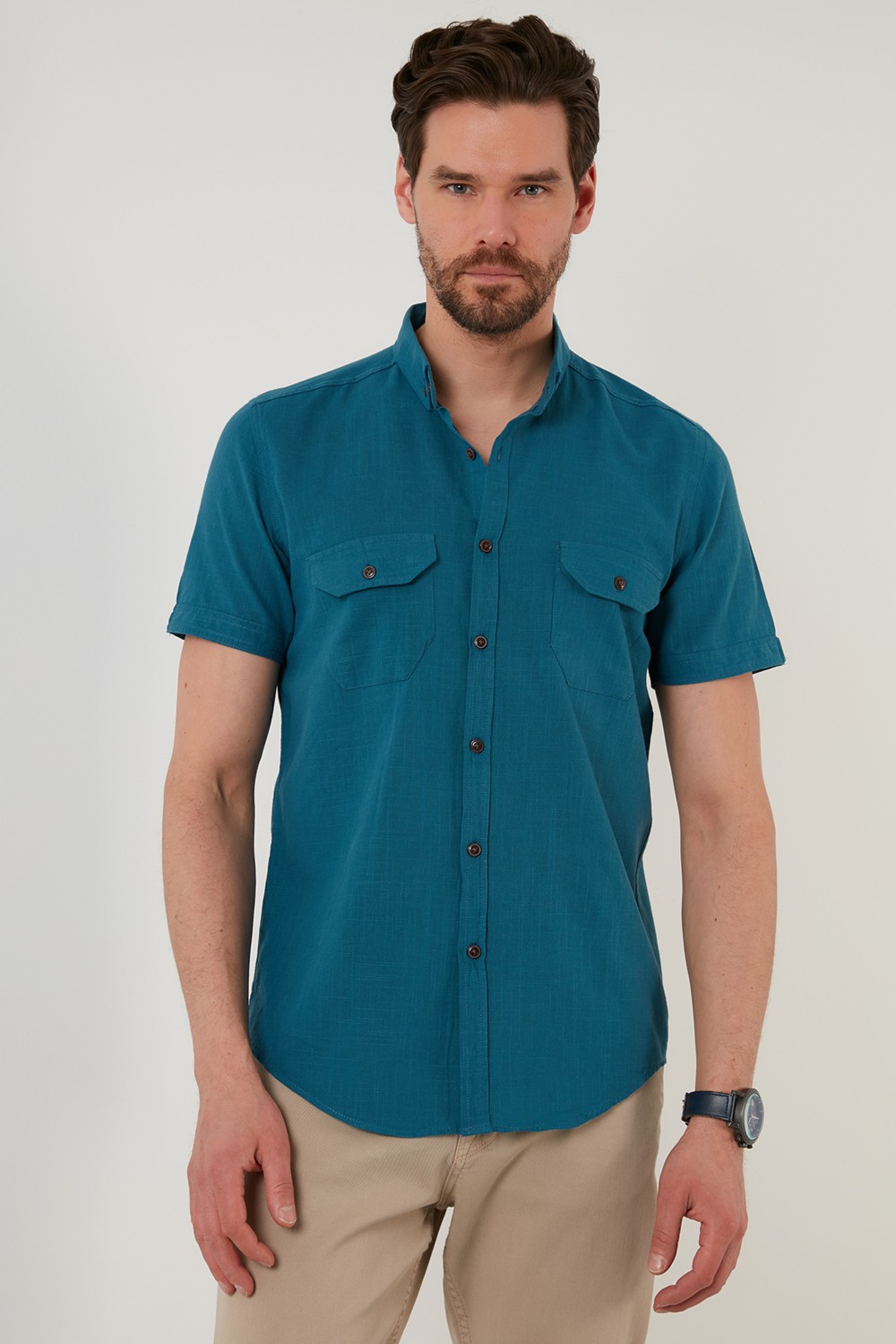 Buratti Düğmeli Yaka % 100 Pamuk Slim Fit Cepli Gömlek Erkek GÖMLEK CF21S111153 görsel 8