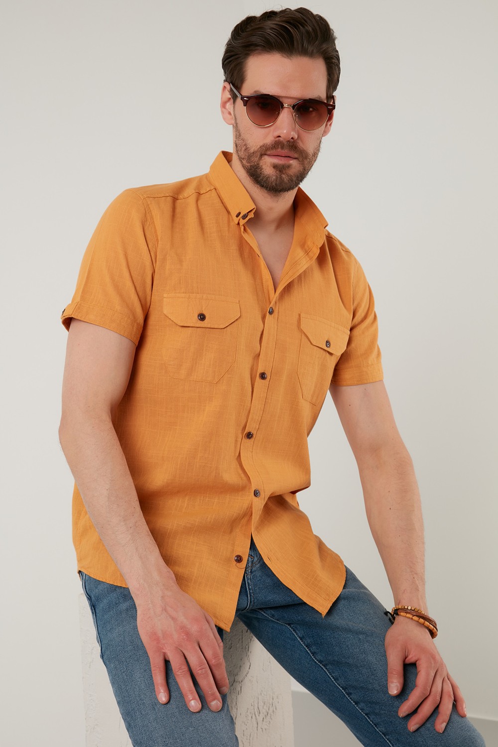 Buratti Düğmeli Yaka % 100 Pamuk Slim Fit Cepli Gömlek Erkek GÖMLEK CF21S111153