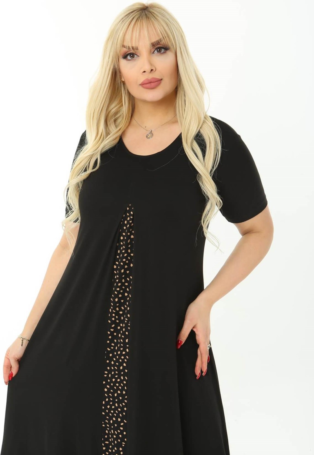 Mia Butik Büyük Beden Siyah Robadan Elbise görsel 3