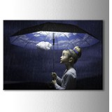 Doluduvar Gökyüzü Şemsiyesi Kadın Kanvas Tablo