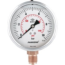 Pakkens 0-10 Bar 100 mm Alttan Bağlantılı Gliserinli Manometre G 1/2 Inç 1001001107