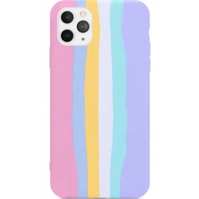 Casen Apple iPhone 11 Pro Max Uyumlu Pembe Rainbow Desenli Içi Kafide Aa Kalite Kılıf