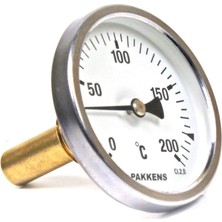 Pakkens Termometre 0-200 °c Çap 63 mm Daldırma Boyu 5 cm Arkadan Bağlantılı G 1/2 Inç