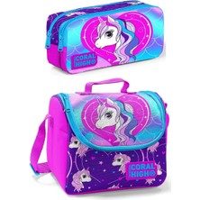 Coral High Beslenme Çantası ve Kalemlik Takım - Pembe - Unicorn - Kız Çocuk