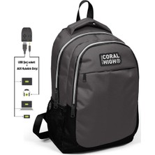 Yaygan Coral High Erkek Çocuk Siyah-Gri 3'lü Çanta Takımı - USB Soketli