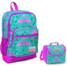 Coral High Yeşil Flamingo Baskılı Kız Çocuk Ilkokul Çantası ve Beslenme Seti 27x40x16 cm Su Geçirmeyen
