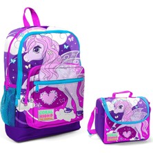 Coral High Mor Unicorn Baskılı Kız Çocuk Ilkokul Çantası ve Beslenme Seti