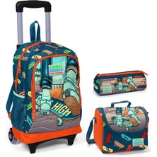 Coral High Kaykay Erkek Çocuk Çekçek Çanta Seti - Işıklı Tekerlekler ve Üç Bölmeli Tasarım