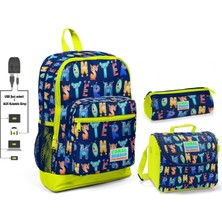 Coral High Sevimli Harfler Baskılı Erkek Çocuk Ilkokul Çanta Seti - USB Çıkışlı