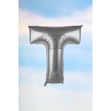 Pekshop T Harfi Gümüş Folyo Balon 100 cm 40 Inç 1 Metre Silver