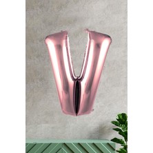 Pekshop V Harfi Rose Gold Folyo Balon 100 cm 40 Inç 1 Metre Baş Harf Balon
