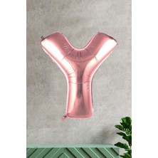 Pekshop Y Harfi Rose Gold Folyo Balon 100 cm 40 Inç 1 Metre Baş Harf Balon