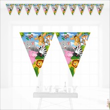 Süsle Bebek ve Parti Safari Sevimli Hayvanlar Üçgen Bayrak Flama - 3,2 mt